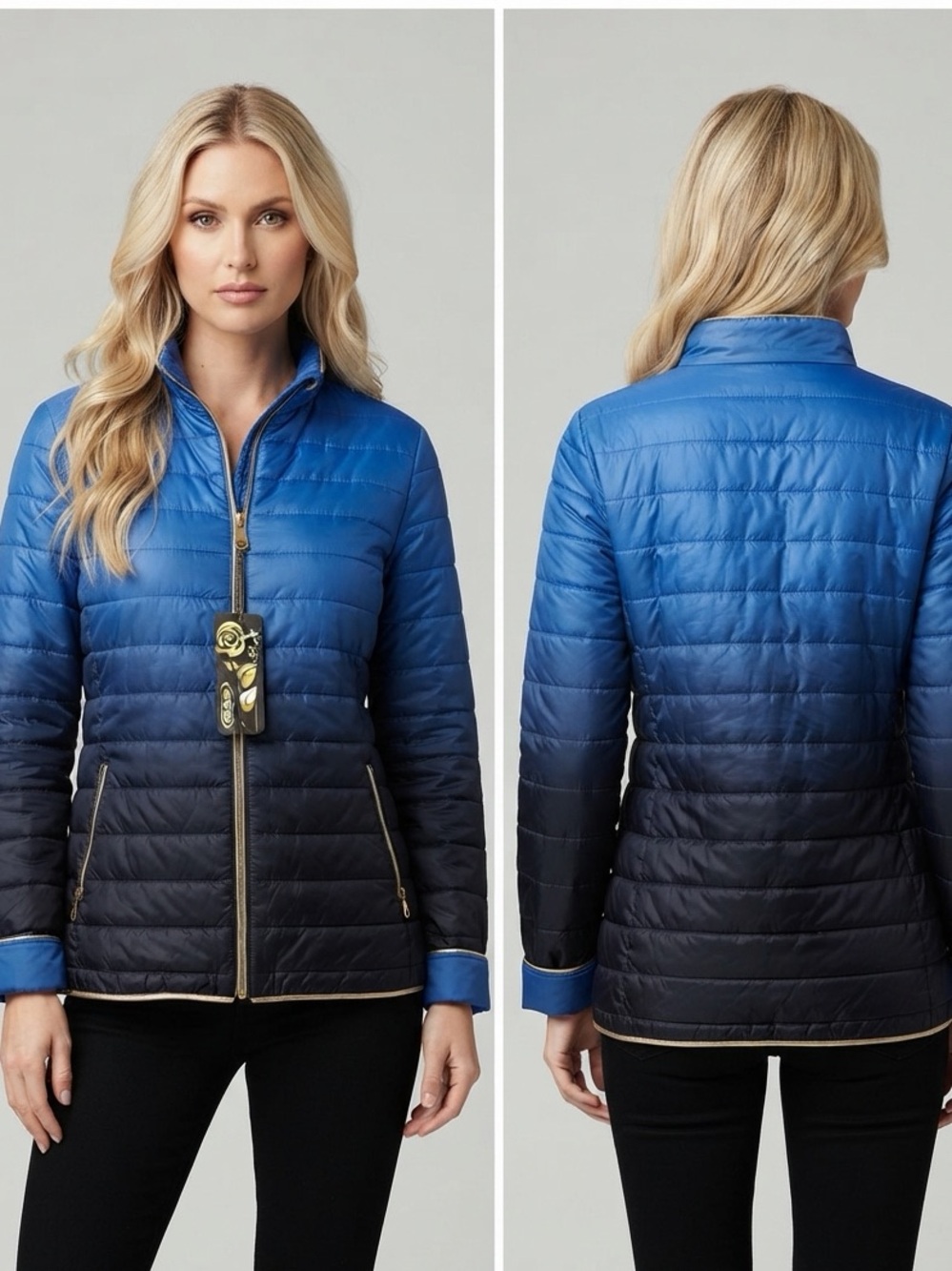 SALE 💥NWT WOMEN JACKET OMBRE LIGHTWEIGHT PUFFER ZIP‎ BLAZER LINED STAND COLLAR
